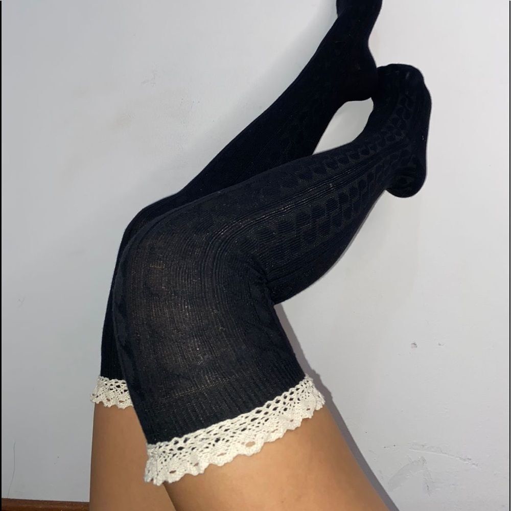 Lace Trim Thigh High Socks - Picture 2 of 5
